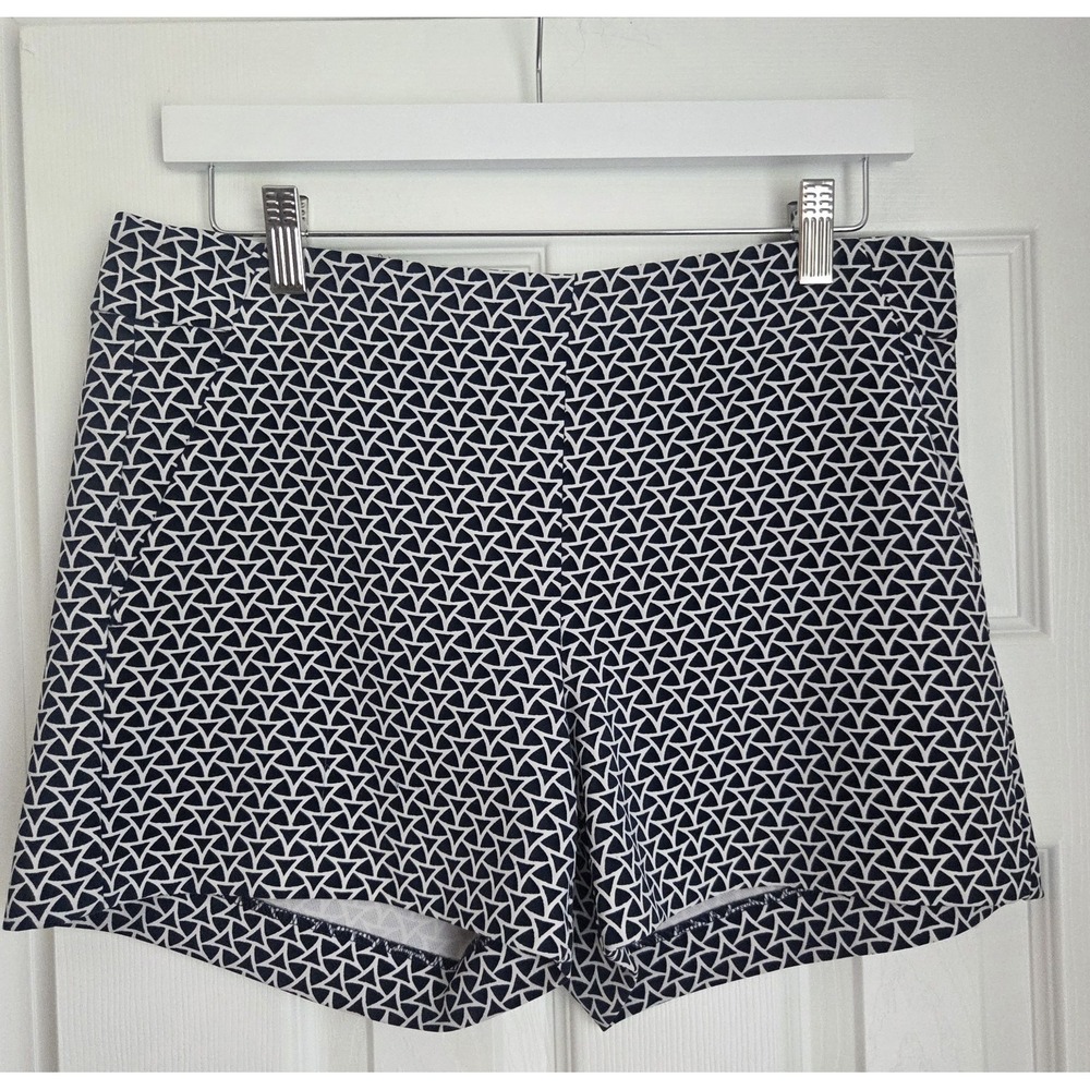 Banana Republic Shorts Womens 6 Navy Blue White Geometric Side Zip Preppy Chino
